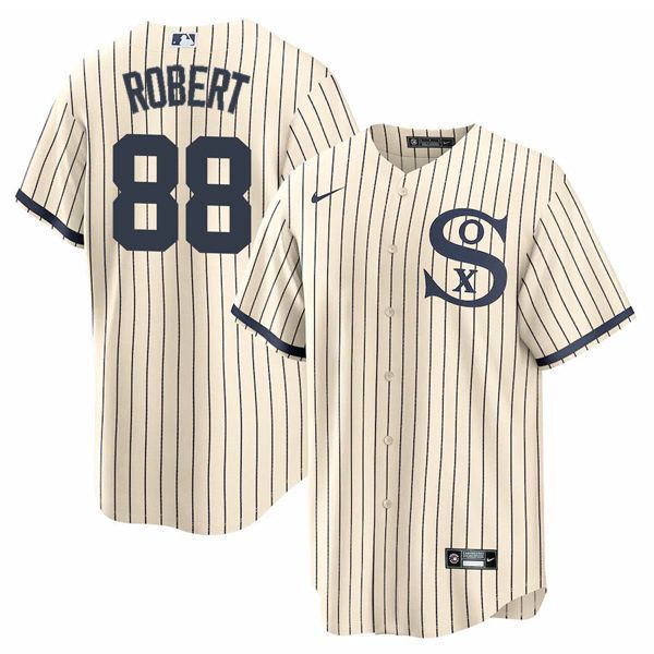 Men Chicago White Sox 88 Robert Cream stripe Dream version Game Nike 2021 MLB Jerseys